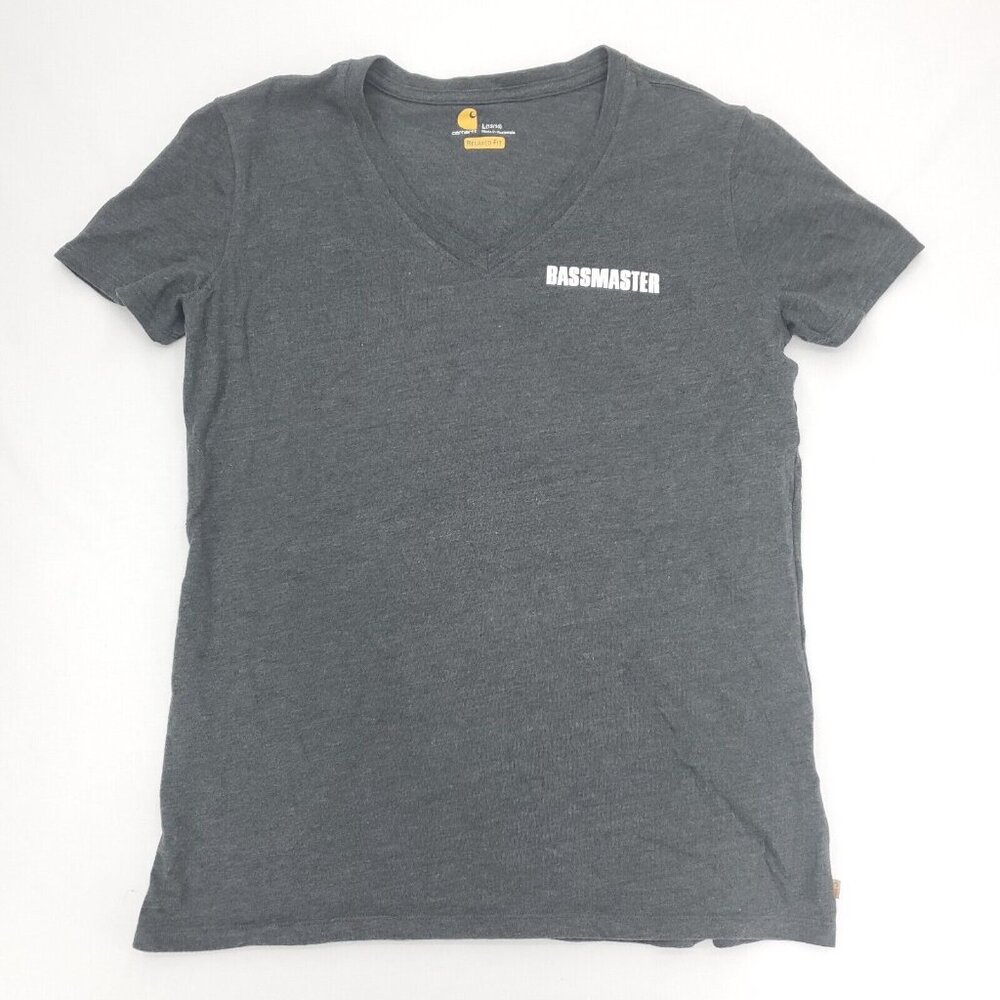 Carhartt T-shirt Womens Large 12/14 Gray Bassmaster Relaxed Fit Tee V-neck